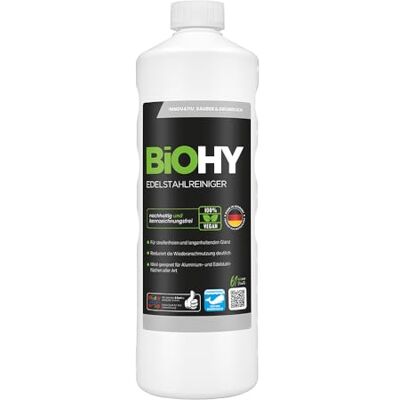 BIOHY Nettoyant pour acier inoxydable (bouteille de 1 l), entretien de Nettoyant pour acier inoxydable pour cuisine, casseroles et barbecue, entretien de l'acier inoxydable pour une brillance sans BIOHY Nettoyant pour acier inoxydable (bouteille de 1 l), entretien de Nettoyant pour acier inoxydable pour cuisine, casseroles et barbecue, entretien de l'acier inoxydable pour une brillance sans