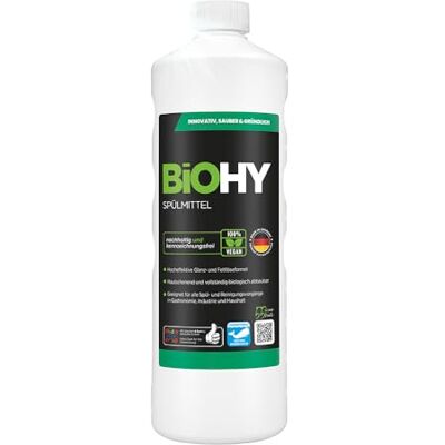 BIOHY Spülmittel (1l Flasche) Bio Geschirrspülmittel ohne schädliche Chemikalien Flüssiger Fettlöser für frischen Glanz ideal für Spülmittelspender biologisch abbaubar BIOHY Spülmittel (1l Flasche) Bio Geschirrspülmittel ohne schädliche Chemikalien Flüssiger Fettlöser für frischen Glanz ideal für Spülmittelspender biologisch abbaubar