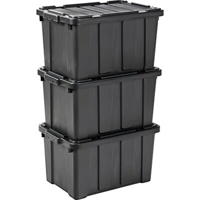 Iris Ohyama , Boite rangement plastique, Boite de rangement garage de 50L, Lot de 3, DDSKT 450, Noir- L57.5 x P38 x H31.5 cm Iris Ohyama , Boite rangement plastique, Boite de rangement garage de 50L, Lot de 3, DDSKT 450, Noir- L57.5 x P38 x H31.5 cm