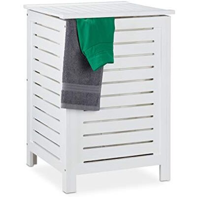 Relaxdays Panier à Linge avec Couvercle, 86 l, Sac Amovible, Bois de pin, Corbeille 65,5x45 cm, Blanc Relaxdays Panier à Linge avec Couvercle, 86 l, Sac Amovible, Bois de pin, Corbeille 65,5x45 cm, Blanc