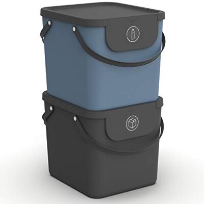 Rotho Albula Jeu de 2 systèmes de tri des déchets 40l pour la cuisine, Plastique (PP) sans BPA, anthracite/bleu, 2 x 40l (40.0 x 35.8 x 34.0 cm) Rotho Albula Jeu de 2 systèmes de tri des déchets 40l pour la cuisine, Plastique (PP) sans BPA, anthracite/bleu, 2 x 40l (40.0 x 35.8 x 34.0 cm)