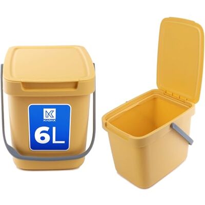KADAX Poubelle en plastique avec couvercle rabattable et poignée, collecteur de déchets rectangulaire, pour le tri sélectif (jaune, 6 l) KADAX Poubelle en plastique avec couvercle rabattable et poignée, collecteur de déchets rectangulaire, pour le tri sélectif (jaune, 6 l)