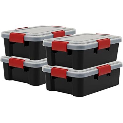 Iris Ohyama , Boîtes de rangement plastique étanches de 10L, Lot de 4, Sans BPA, AT-S, Noir, Clips de fermeture- L39 x P29 x H14 cm Iris Ohyama , Boîtes de rangement plastique étanches de 10L, Lot de 4, Sans BPA, AT-S, Noir, Clips de fermeture- L39 x P29 x H14 cm