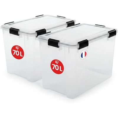 Iris Ohyama Lot de 2 boîtes de rangement hermétiques en plastique avec couvercle 70 l Transparentes Fermeture hermétique étanche Fermeture à pression robuste Empilables Anti-poussière Iris Ohyama Lot de 2 boîtes de rangement hermétiques en plastique avec couvercle 70 l Transparentes Fermeture hermétique étanche Fermeture à pression robuste Empilables Anti-poussière