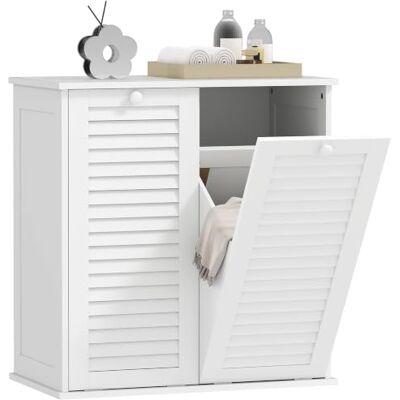 HOMCOM Armoire de buanderie avec 2 paniers à linge 70x38x73 cm blanc Armoire de salle de bain avec poignées, portes à persiennes, panier à linge, meuble de salle de bain HOMCOM Armoire de buanderie avec 2 paniers à linge 70x38x73 cm blanc Armoire de salle de bain avec poignées, portes à persiennes, panier à linge, meuble de salle de bain