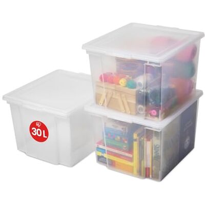 Iris Ohyama , Lot de 3 boîtes de rangement, 30 L, avec couvercle, empilable, garage, chambre, salon Useful Storage Box USB-MP Transparent Iris Ohyama , Lot de 3 boîtes de rangement, 30 L, avec couvercle, empilable, garage, chambre, salon Useful Storage Box USB-MP Transparent