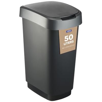 Rotho Poubelle Twist 50 l avec couvercle, plastique (PP) sans BPA, noir/argent, 50 l (40,1 x 29,8 x 60,2 cm) Rotho Poubelle Twist 50 l avec couvercle, plastique (PP) sans BPA, noir/argent, 50 l (40,1 x 29,8 x 60,2 cm)