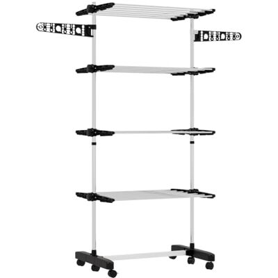 HOMCOM Séchoir à Linge Étendoir Pliable 4 Niveaux 142 x 55 x 172 cm Noir 6 Roulettes, Cadre en Acier Inoxydable, Ailes Latérales, pour Intérieur Extérieur HOMCOM Séchoir à Linge Étendoir Pliable 4 Niveaux 142 x 55 x 172 cm Noir 6 Roulettes, Cadre en Acier Inoxydable, Ailes Latérales, pour Intérieur Extérieur