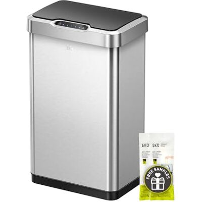 EKO Poubelle Cuisine Automatique 50L Mirage-T Bac Rectangulaire avec Capteur Mains Libres Acier Inox Brossé Anti-Traces Cuisine Moderne EKO Poubelle Cuisine Automatique 50L Mirage-T Bac Rectangulaire avec Capteur Mains Libres Acier Inox Brossé Anti-Traces Cuisine Moderne