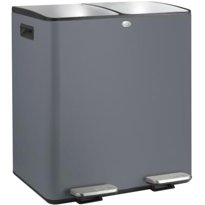 Spirella Poubelle de cuisine à pédale 40L (2x20L) Modèle Aliya Acier inoxydable brossé Couvercle à fermeture douce Seau amovible Poignées latérales Gris mat Spirella Poubelle de cuisine à pédale 40L (2x20L) Modèle Aliya Acier inoxydable brossé Couvercle à fermeture douce Seau amovible Poignées latérales Gris mat