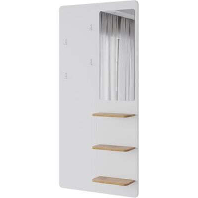 Vicco Portemanteau mural "Jochen", blanc/chêne, 70x150cm avec miroir, à monter au mur avec espace de rangement pour chaussures et sacs Vicco Portemanteau mural "Jochen", blanc/chêne, 70x150cm avec miroir, à monter au mur avec espace de rangement pour chaussures et sacs