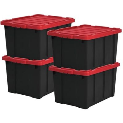 Iris Ohyama , Boite rangement plastique garage de 68L, Lot de 4, DDSKT-700, Noir/Rouge, L64 x P45 x H35.5 cm Iris Ohyama , Boite rangement plastique garage de 68L, Lot de 4, DDSKT-700, Noir/Rouge, L64 x P45 x H35.5 cm