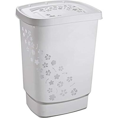 Rotho Flowers Panier à linge, 55 l, avec couvercle, en plastique (polypropylène), sans BPA, gris, 55 l (44,7 x 34,7 x 60,5 cm) Rotho Flowers Panier à linge, 55 l, avec couvercle, en plastique (polypropylène), sans BPA, gris, 55 l (44,7 x 34,7 x 60,5 cm)