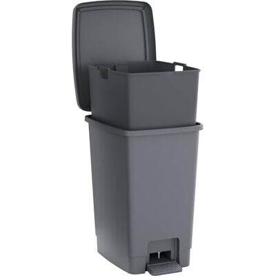 Sundis Bucket Bin, poubelle à pédale 30L, seau amovible, gris Rectangulaire, en plastique recyclé, pour cuisine, bureau, buanderie, atelier, salle de bain Sundis Bucket Bin, poubelle à pédale 30L, seau amovible, gris Rectangulaire, en plastique recyclé, pour cuisine, bureau, buanderie, atelier, salle de bain
