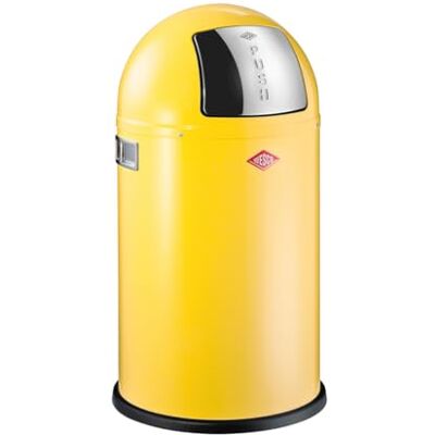 WESCO Poubelle Pushboy Junior de couleur jaune citron, tôle d'acier revêtue par pulvérisation, volume de 22 litres, grand rabat en acier inoxydable, récipient intérieur amovible WESCO Poubelle Pushboy Junior de couleur jaune citron, tôle d'acier revêtue par pulvérisation, volume de 22 litres, grand rabat en acier inoxydable, récipient intérieur amovible