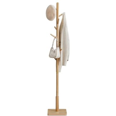 VASAGLE Porte-Manteau sur Pied en Bois, 8 Crochets, 30 x 30 x 173 cm Hauteur Réglable, Base Carrée, pour Entrée, Chambre, Bureau, Couleur du bois, Collection ANDI RCR010N01 VASAGLE Porte-Manteau sur Pied en Bois, 8 Crochets, 30 x 30 x 173 cm Hauteur Réglable, Base Carrée, pour Entrée, Chambre, Bureau, Couleur du bois, Collection ANDI RCR010N01