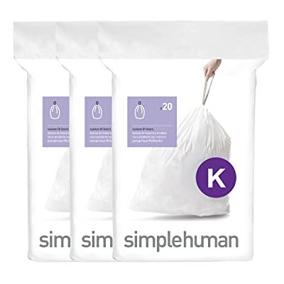 simplehuman CW0260 code K Lot de 3 sacs poubelle sur mesure en plastique blanc (3 paquets de 20, 60 sacs au total) simplehuman CW0260 code K Lot de 3 sacs poubelle sur mesure en plastique blanc (3 paquets de 20, 60 sacs au total)