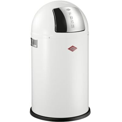 WESCO Poubelle Pushboy Junior de couleur blanche, tôle d'acier revêtue par pulvérisation, volume de 22 litres, grand rabat en acier inoxydable, bac intérieur amovible WESCO Poubelle Pushboy Junior de couleur blanche, tôle d'acier revêtue par pulvérisation, volume de 22 litres, grand rabat en acier inoxydable, bac intérieur amovible