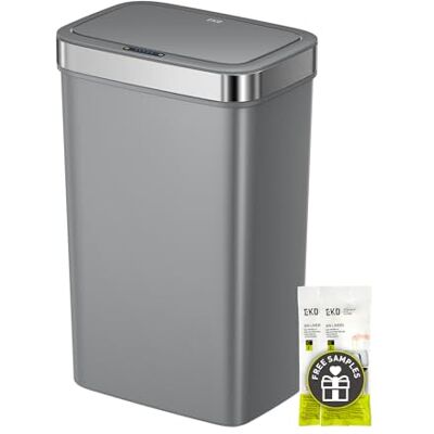 EKO Hana Deluxe Poubelle de cuisine avec capteur, rectangulaire, avec capteur de mouvement, couvercle à fermeture douce, anti-traces de doigts, en plastique, gris, 50 l EKO Hana Deluxe Poubelle de cuisine avec capteur, rectangulaire, avec capteur de mouvement, couvercle à fermeture douce, anti-traces de doigts, en plastique, gris, 50 l