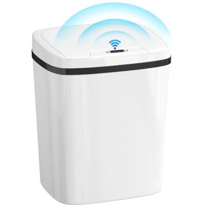 HOMCOM Poubelle de Cuisine Automatique Fine 15L Polypropylène Blanc Double Mode d'Ouverture, Poubelle à Capteur de Mouvement Sans Contact, Anti-Traces, Fonctionne par Piles HOMCOM Poubelle de Cuisine Automatique Fine 15L Polypropylène Blanc Double Mode d'Ouverture, Poubelle à Capteur de Mouvement Sans Contact, Anti-Traces, Fonctionne par Piles