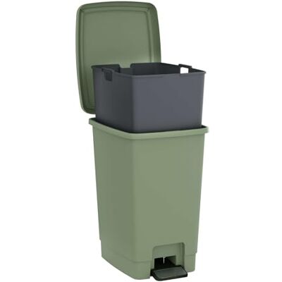 Sundis Bucket Bin, poubelle à pédale 30L, seau amovible, vert sauge Rectangulaire, en plastique recyclé, pour cuisine, bureau, buanderie, atelier, salle de bain Sundis Bucket Bin, poubelle à pédale 30L, seau amovible, vert sauge Rectangulaire, en plastique recyclé, pour cuisine, bureau, buanderie, atelier, salle de bain