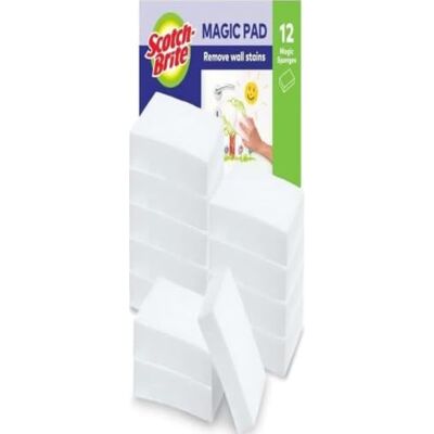 Scotch-Brite Éponge Magique en Melamine de Nettoyage, 12 par lot Gomme Magique Pour Éliminer les Taches et les Saletés Tenaces sans Produits Chimiques, Blanc Efface Tache Scotch-Brite Éponge Magique en Melamine de Nettoyage, 12 par lot Gomme Magique Pour Éliminer les Taches et les Saletés Tenaces sans Produits Chimiques, Blanc Efface Tache