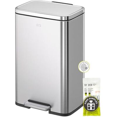 EKO Madison Poubelle de recyclage à double compartiment en acier inoxydable brossé 25 l + 20 l avec doublure intérieure, couvercle à fermeture douce, anti traces de doigts, pour la maison et le bureau EKO Madison Poubelle de recyclage à double compartiment en acier inoxydable brossé 25 l + 20 l avec doublure intérieure, couvercle à fermeture douce, anti traces de doigts, pour la maison et le bureau
