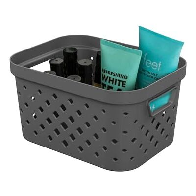 Sundis Pixel, panier de rangement 1,5l, en plastique gris recyclé, empilable, idéal pour la salle de bain, la chambre, la décoration ou le bureau Sundis Pixel, panier de rangement 1,5l, en plastique gris recyclé, empilable, idéal pour la salle de bain, la chambre, la décoration ou le bureau