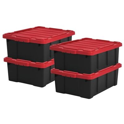 Iris Ohyama , Boite rangement plastique garage de 43L, Lot de 4, DDSKT-430, Noir/Rouge, L64 x P45 x H23 cm Iris Ohyama , Boite rangement plastique garage de 43L, Lot de 4, DDSKT-430, Noir/Rouge, L64 x P45 x H23 cm
