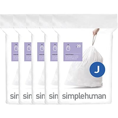 simplehuman Code J Lot de 100 sacs poubelle avec cordon de serrage, 30 à 45 litres, blanc simplehuman Code J Lot de 100 sacs poubelle avec cordon de serrage, 30 à 45 litres, blanc