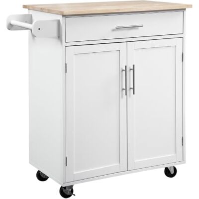 HOMCOM Desserte de Cuisine sur Roulettes 83l x 45P x 91,5H cm Blanc Chariot de Service, Îlot de Cuisine, Tiroir de Placard, Porte-Torchons HOMCOM Desserte de Cuisine sur Roulettes 83l x 45P x 91,5H cm Blanc Chariot de Service, Îlot de Cuisine, Tiroir de Placard, Porte-Torchons