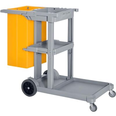 HOMCOM Chariot de nettoyage 3 étagères 47.6x19.9x38 pouces gris Sur roues, sac à ordures, porte-serpillières, entretien ménager, hôtel HOMCOM Chariot de nettoyage 3 étagères 47.6x19.9x38 pouces gris Sur roues, sac à ordures, porte-serpillières, entretien ménager, hôtel