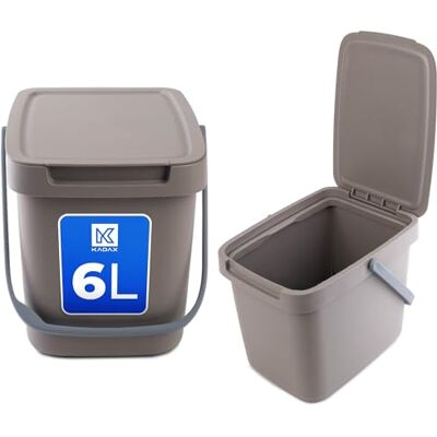 KADAX Poubelle en plastique avec couvercle rabattable et poignée, collecteur de déchets rectangulaire, pour le tri sélectif (marron, 6 l) KADAX Poubelle en plastique avec couvercle rabattable et poignée, collecteur de déchets rectangulaire, pour le tri sélectif (marron, 6 l)