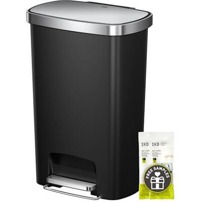 EKO Hana Select Grande poubelle de cuisine en plastique avec couvercle en acier inoxydable, fermeture amortie et reste ouvert, compartiment désodorisant, large pédale en acier pour la maison, 50 l EKO Hana Select Grande poubelle de cuisine en plastique avec couvercle en acier inoxydable, fermeture amortie et reste ouvert, compartiment désodorisant, large pédale en acier pour la maison, 50 l