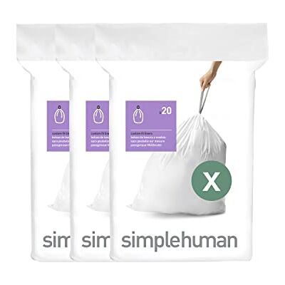 simplehuman CW0272 code X, sacs poubelle sur mesure, 3 x paquet de 20 (60 sacs), plastique blanc simplehuman CW0272 code X, sacs poubelle sur mesure, 3 x paquet de 20 (60 sacs), plastique blanc