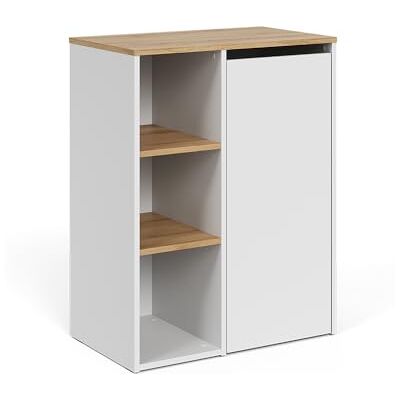 Vicco Armoire de salle de bain "Viktor", Blanc/Artisan, 68x88.2cm 1 Porte · 2 compartiments · Avec panier à linge basculant · Rangement compact du linge · Rangement bien organisé Vicco Armoire de salle de bain "Viktor", Blanc/Artisan, 68x88.2cm 1 Porte · 2 compartiments · Avec panier à linge basculant · Rangement compact du linge · Rangement bien organisé