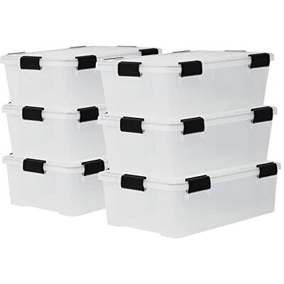 Iris Ohyama , Boîtes de rangement plastique étanches de 30L, Lot de 6, DDAT-LS, Transparent, Clips de fermeture- L59 x P39 x H19 cm Iris Ohyama , Boîtes de rangement plastique étanches de 30L, Lot de 6, DDAT-LS, Transparent, Clips de fermeture- L59 x P39 x H19 cm
