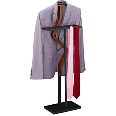 Relaxdays Valet, pour Costume & Pantalon, mélange Bois-métal, Chambre à Coucher, Portant, 113x46,5x34 cm, Marron/Noir 1 élément Relaxdays Valet, pour Costume & Pantalon, mélange Bois-métal, Chambre à Coucher, Portant, 113x46,5x34 cm, Marron/Noir 1 élément