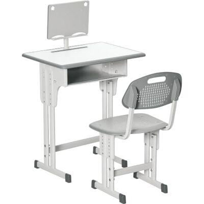 HOMCOM Bureau et Chaise pour Enfant avec Casier 60 x 45 x 90-102 cm Gris Support de Lecture, Crochet, Porte Stylo, Hauteur Réglable HOMCOM Bureau et Chaise pour Enfant avec Casier 60 x 45 x 90-102 cm Gris Support de Lecture, Crochet, Porte Stylo, Hauteur Réglable
