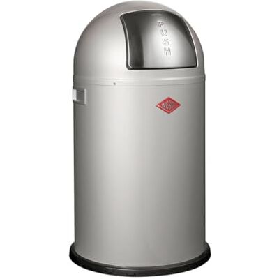 WESCO Poubelle Pushboy Junior de couleur argent, tôle d'acier revêtue par pulvérisation, volume de 22 litres, grand rabat en acier inoxydable, récipient intérieur amovible WESCO Poubelle Pushboy Junior de couleur argent, tôle d'acier revêtue par pulvérisation, volume de 22 litres, grand rabat en acier inoxydable, récipient intérieur amovible