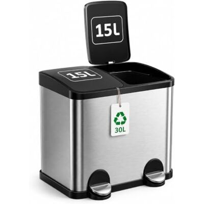 Amig Poubelle de recyclage double avec pédales Mod. RECIK2 Anti-traces pour cuisine Acier inoxydable 2 compartiments de 15 L chacun Dimensions : 48 x 32 x 40 cm Couleur argentée. Amig Poubelle de recyclage double avec pédales Mod. RECIK2 Anti-traces pour cuisine Acier inoxydable 2 compartiments de 15 L chacun Dimensions : 48 x 32 x 40 cm Couleur argentée.