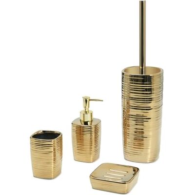Gedy Set de salle de bain 4 pièces Kelly Color Or, dosassavon 240 ml, brosse à dents avec bouffe, porte-brosse à dents, accessoires de salle de bains en céramique Gedy Set de salle de bain 4 pièces Kelly Color Or, dosassavon 240 ml, brosse à dents avec bouffe, porte-brosse à dents, accessoires de salle de bains en céramique