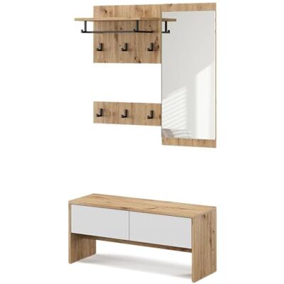 Vicco Vestiaire "Selena", Blanc/Artisan, 90x40cm 4 parties, pour montage mural pour une organisation peu encombrante dans l'entrée Vicco Vestiaire "Selena", Blanc/Artisan, 90x40cm 4 parties, pour montage mural pour une organisation peu encombrante dans l'entrée