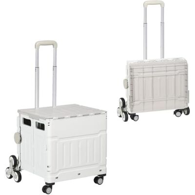 HOMCOM Chariot de courses pliable poignée télescopique réglable blanc Caddie de courses portable, Couvercle, Chariot montant escalier à roulettes, Charge max. 80 kg HOMCOM Chariot de courses pliable poignée télescopique réglable blanc Caddie de courses portable, Couvercle, Chariot montant escalier à roulettes, Charge max. 80 kg