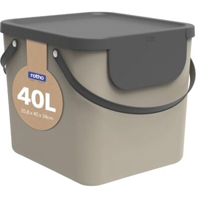 Rotho Albula Système de tri sélectif 40 l pour la cuisine, plastique (PP), beige/anthracite Rotho Albula Système de tri sélectif 40 l pour la cuisine, plastique (PP), beige/anthracite