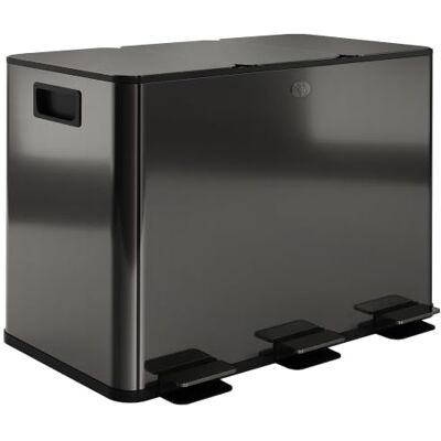 HOMCOM Poubelle Cuisine 3 x 15L Tri Sélectif 3 Compartiments Noir Brillant Acier Inoxydable, Pédale, Seaux Intérieurs Amovibles, Couvercle à Fermeture en Douceur, Poignées, Anti-Traces HOMCOM Poubelle Cuisine 3 x 15L Tri Sélectif 3 Compartiments Noir Brillant Acier Inoxydable, Pédale, Seaux Intérieurs Amovibles, Couvercle à Fermeture en Douceur, Poignées, Anti-Traces