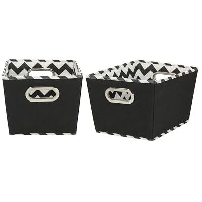 Household Essentials 71-1 Small Tapered Decorative Storage Bins 2 Pack Set Cubby Baskets Black Chevron Household Essentials 71-1 Small Tapered Decorative Storage Bins 2 Pack Set Cubby Baskets Black Chevron