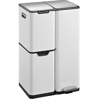 KITCHEN MOVE Poubelle de cuisine à pédale tri sélectif recyclage 60L(13+17+30L) HAJA en acier Inox Blanc avec seau KITCHEN MOVE Poubelle de cuisine à pédale tri sélectif recyclage 60L(13+17+30L) HAJA en acier Inox Blanc avec seau