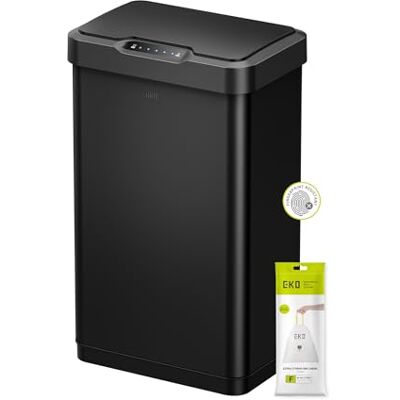 EKO Mirage-T Poubelle rectangulaire sans contact avec détecteur de mouvement, finition en acier inoxydable brossé (noir mat) 50 l EKO Mirage-T Poubelle rectangulaire sans contact avec détecteur de mouvement, finition en acier inoxydable brossé (noir mat) 50 l