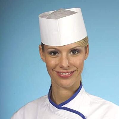 PAPSTAR Lot de 25 toques de chef en papier absorbant 9 x 27,5 cm Blanc Taille réglable Dans un carton distributeur de cuisine PAPSTAR Lot de 25 toques de chef en papier absorbant 9 x 27,5 cm Blanc Taille réglable Dans un carton distributeur de cuisine